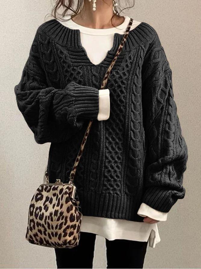 Trendy Loose Fit Women's Cross Stitch Knit Sweater