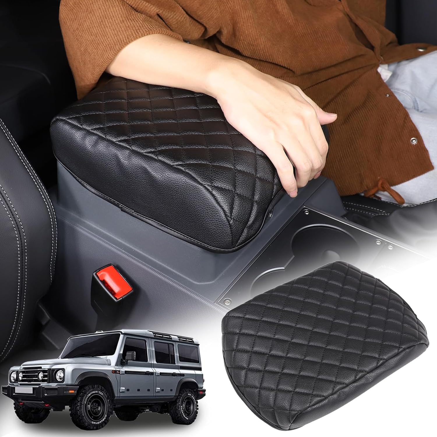 Armrest Box Cover Center Console Pad Compatible with Ineos Grenadier 2020-2024, Comfortable, Breathable, Cloth Center Console Armrest Cushion чёрный