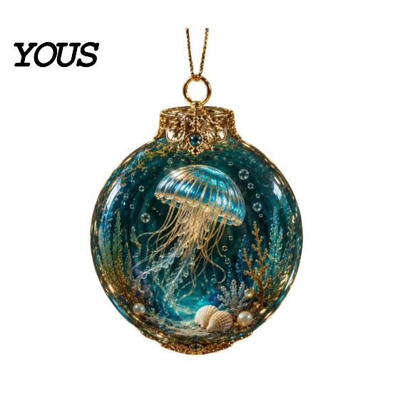 Urlaubsgeschenke für Meeresliebhaber, Thematische Weihnachtskugel-Ornamente, Leuchtende Klare Kugeln mit Quallen Schildkröte Oktopus, Detaillierte Retro-Schnitzereien