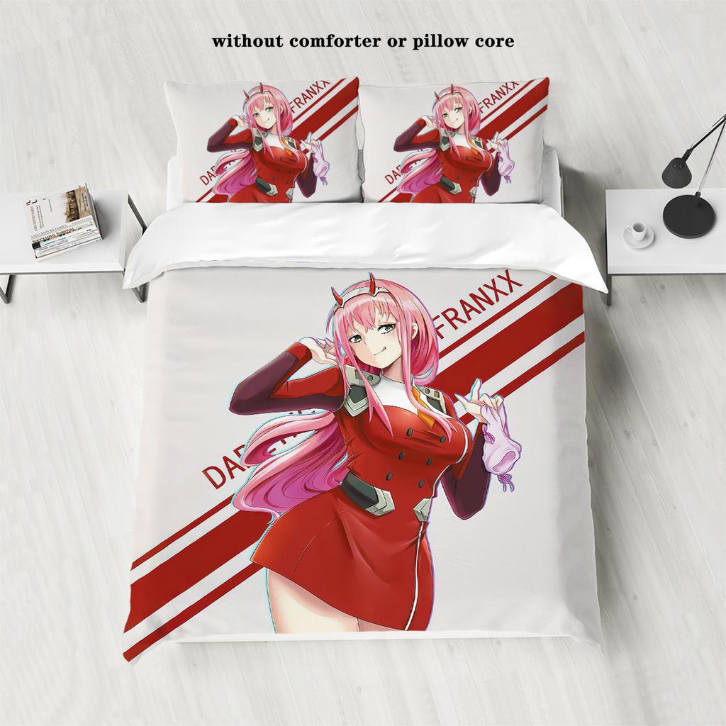 3dílný kreslený anime dívčí vzor tištěný péřový povlak na přikrývku (1dílná sada+2 povlaky na polštáře, bez výplně) ložní souprava