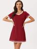 Short Sleeve Contrast Size S [cheibear] Women's Nightshirt, Color, V-Neck, Burgundy,