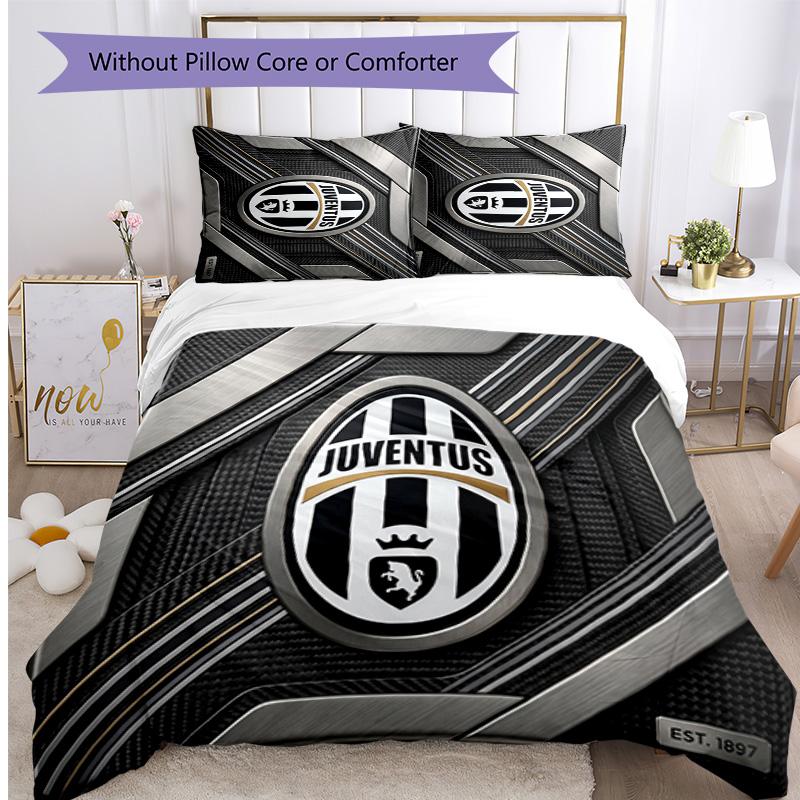 Juventus FC Pattern Printed 3PCS Bedding Set Soft Skin-Friendly Washable Duvet Cover & Pillowcases Set All Season Bedroom