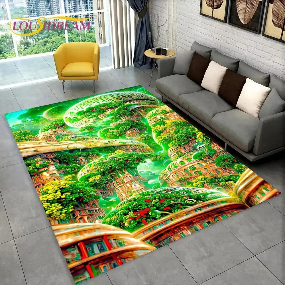 Crystal Velvet Carpet 3D Magic Castle Scenic Area Rug Non-Slip Floor Mat for Living Room Bedroom Kitchen Decor