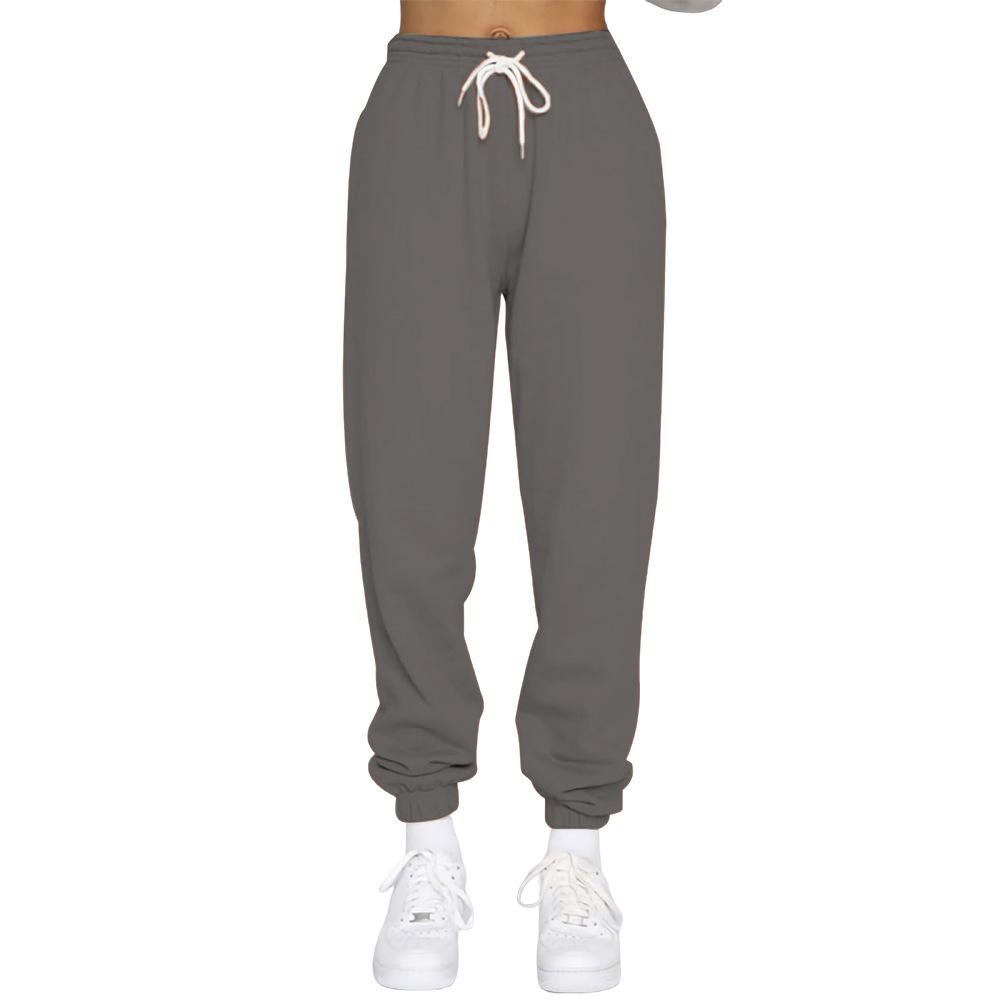 Pantalones de felpa para mujer, pantalones informales de invierno con cordón para mujer, Color sólido, pantalones elásticos deportivos de ocio, pantalones Haren