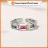 925 Sterling Silver Colorful Stone Lines Ring For Women Fine Jewelry Finger Adjustable Open Vintage Ring For Party Birthday Gift