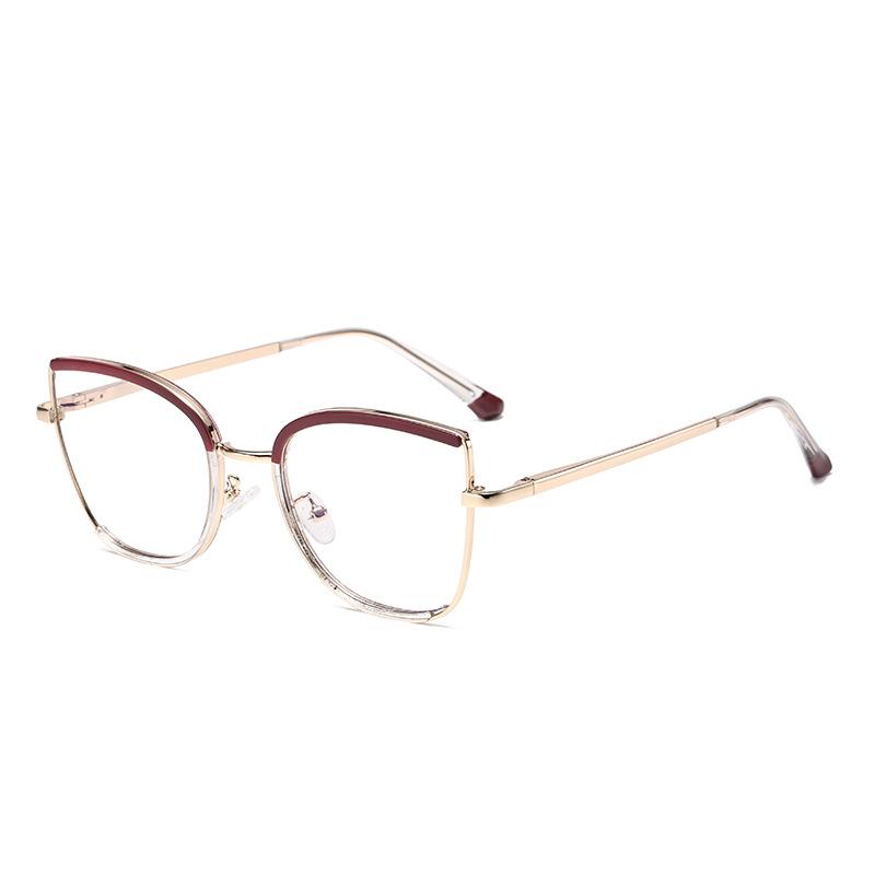 Cat'S Eye Optical Frame Women'S Color-Changing Anti-Blue Light Glasses Frame Women'S Advanced Myopia Flat Lens