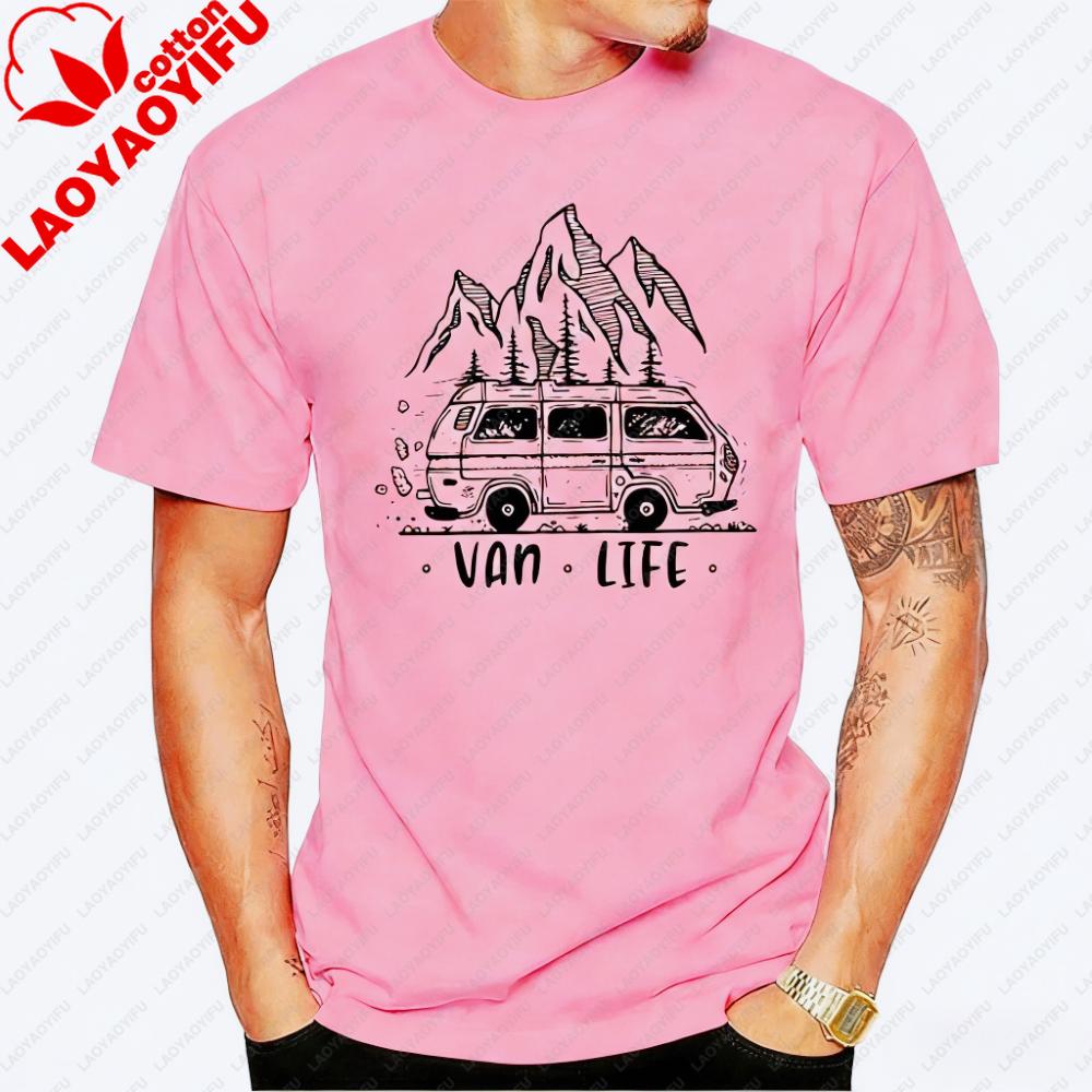 Men Clothing  Van Life Ladies Camping Printed TShirt Male Designing T Shirt Top Tee Vintage Outdoor Classic Oneck Woman Tshirt