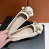 Moda 2025 Pelle Primavera Autunno Fatto a Mano Tacco Basso Scarpe Ballerine Mocassini Donna Pelle Morbida Bottone Metallico Scarpe Piatte Donna Q68