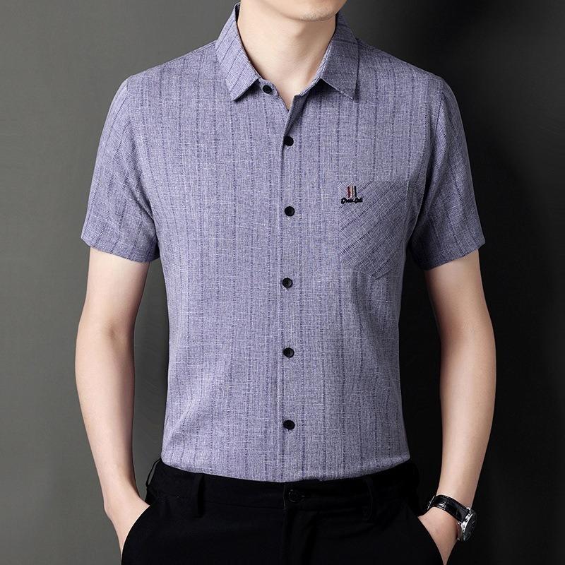 Summer Short-sleeved Slim-fit Shirt Men's Cotton and Linen Non-iron Business T-shirt Men