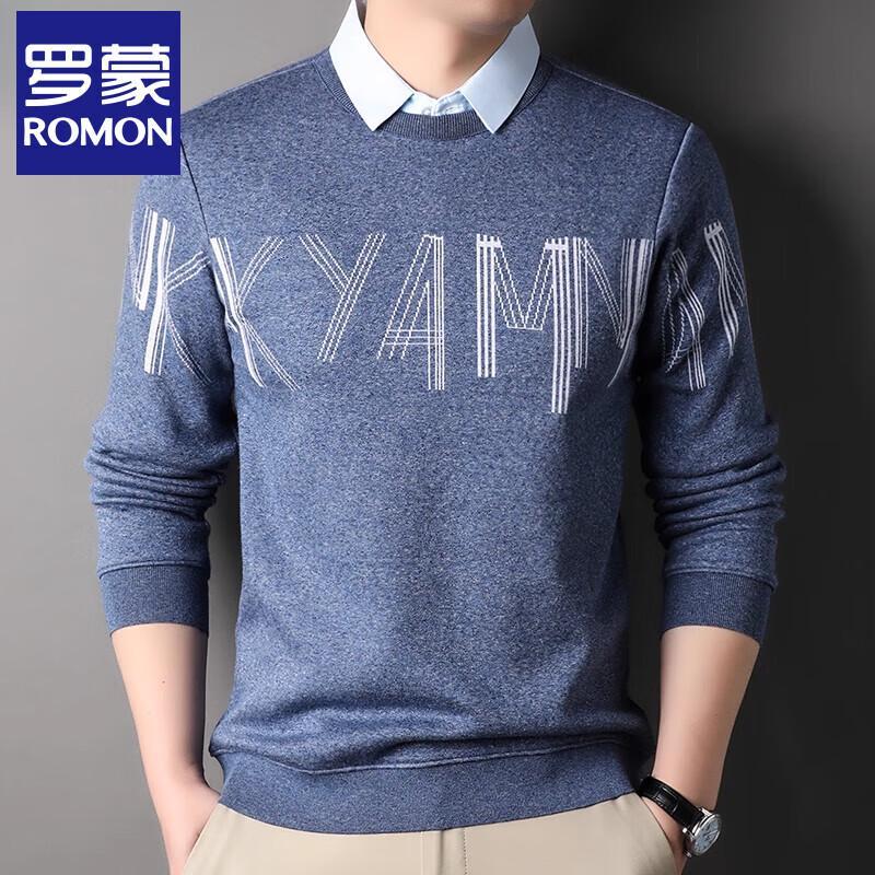 Romon Men's Fake Two-Piece Shirt Collar Casual Shirt