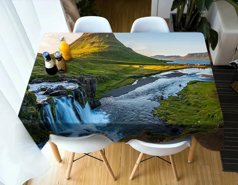 Nature Mountain Stream Landscape Pattern Tablecloth Home Kitchen Dining Table Tablecloth Wedding Decoration Antifouling Washable