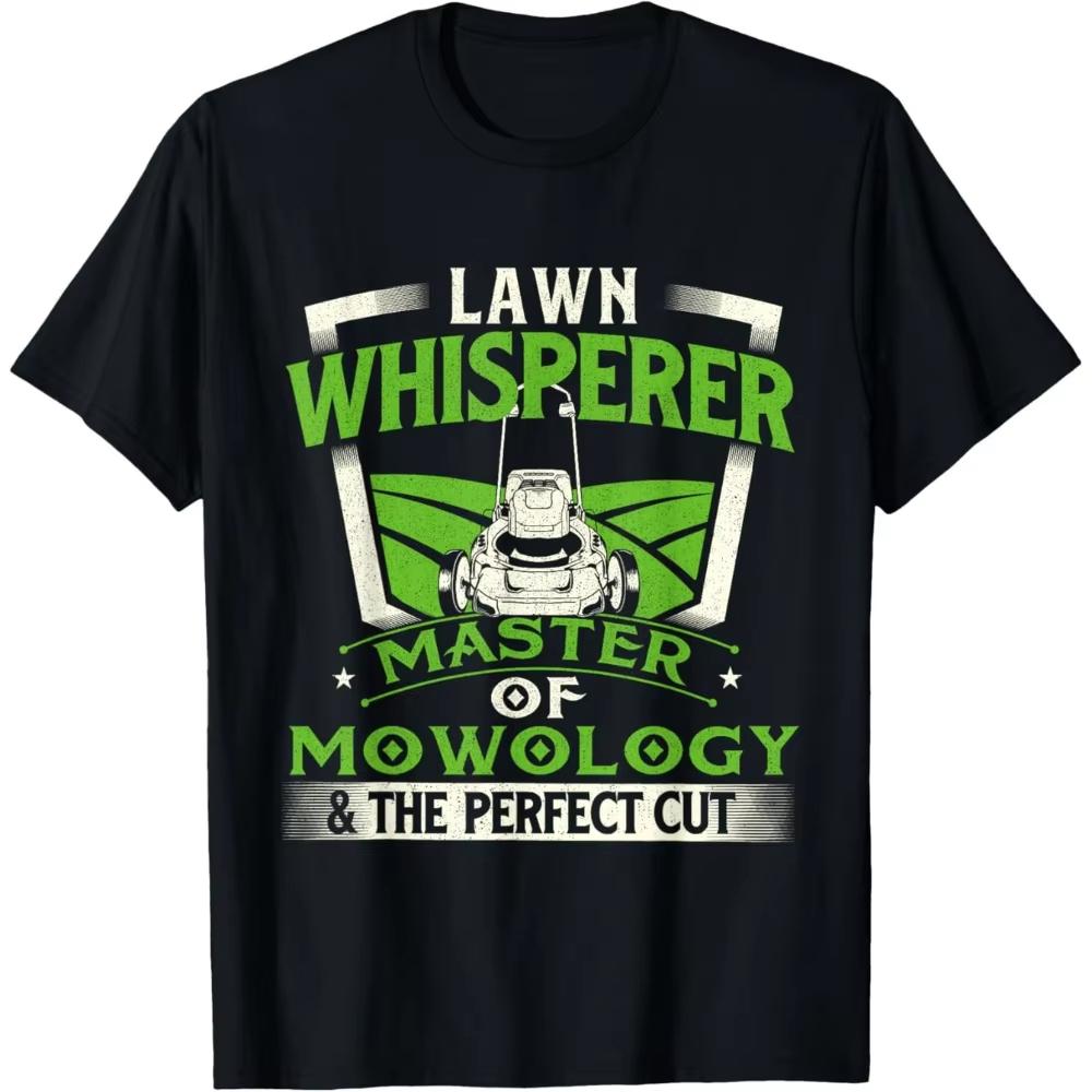 

Men S Humorous Lawn Whisperer T-Shirt Solid Black Featuring A Green Lawn Mower and Grass Design of Mowing - Men s Summer Cott... 5XL різнокольоровий