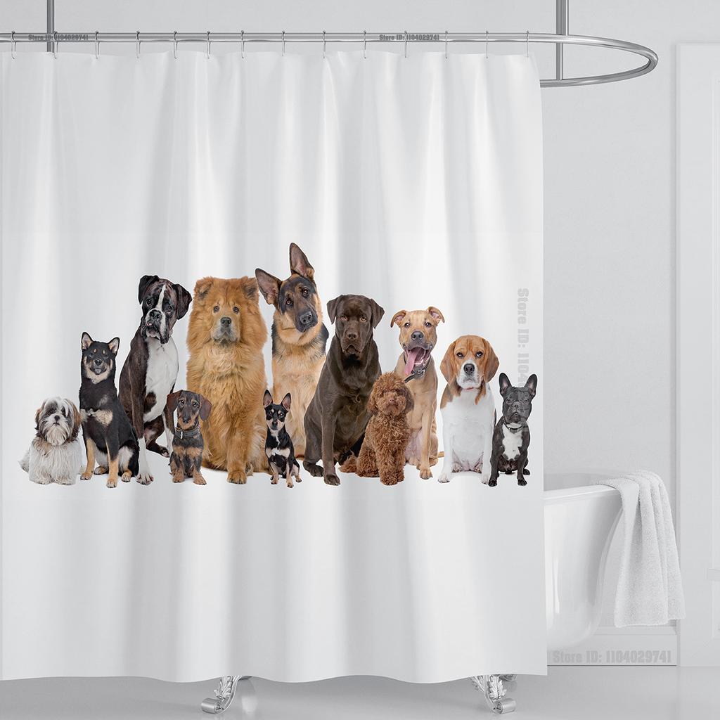 Cat Dog Funny Cartoon Creative Personality Shower Curtains Cute 3D Printed Pvc Fabric with Hooks Waterproof Bathroom Decoration