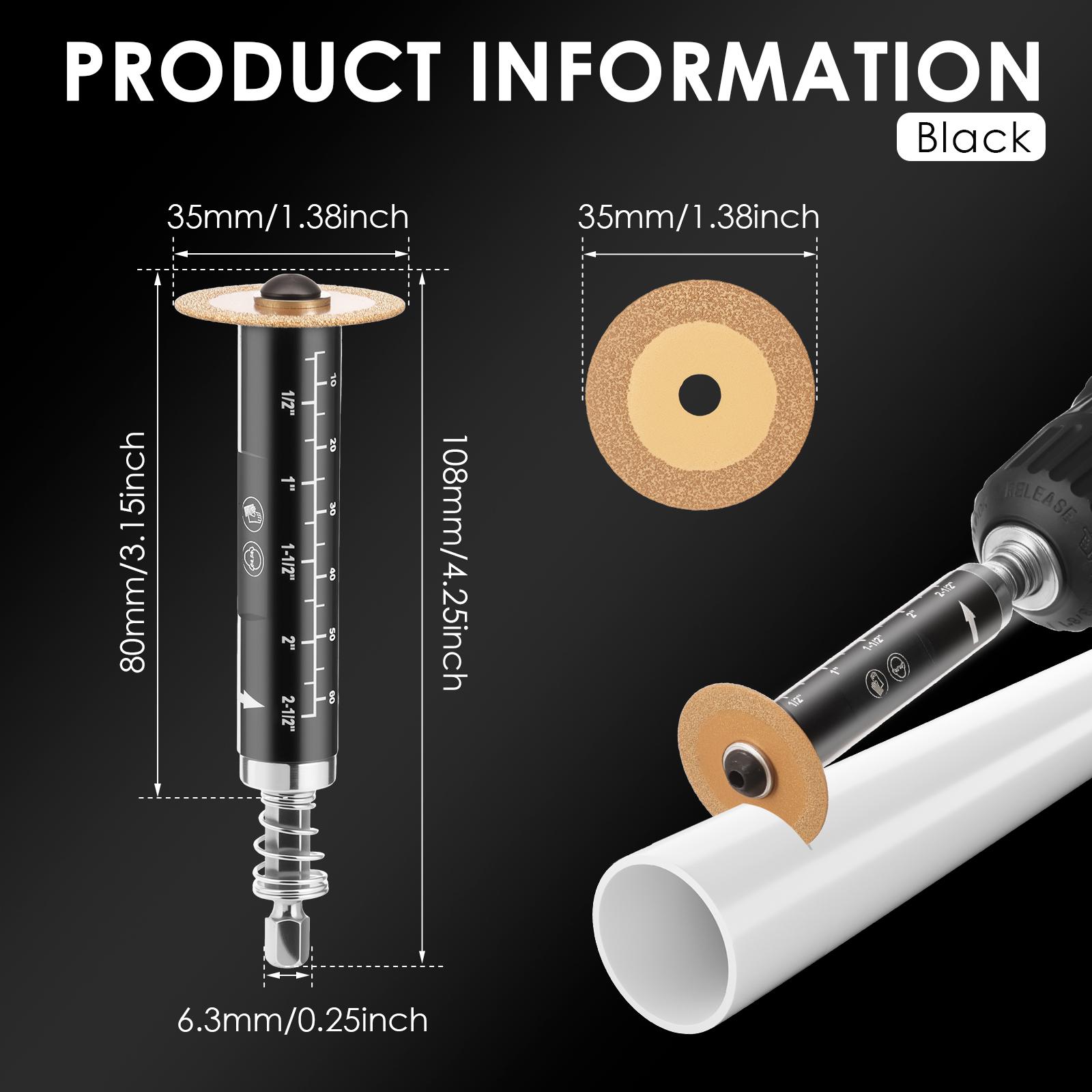 

Impact Connect Pipe Cutter with Diamond Grit Cutting Wheel 2-1/2 Cutting Depth 1/4 Hex Shank 1.34 Diameter Plumbing Tool 35mm&Multipurpose Cutting чорний