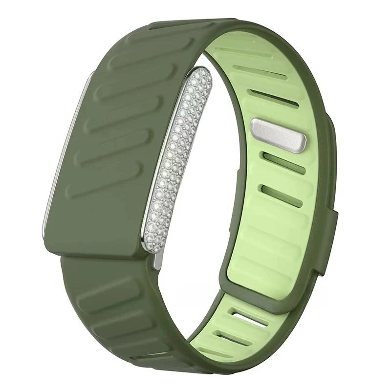 Diamonds Watch Strap For Whoop 5.0 One+Peak Silicone Strap Casual Wristband with Full-Diamond Bright Silver Metal U-Frame