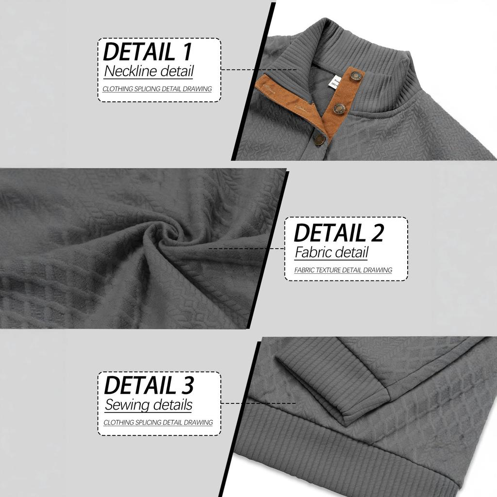 Herren Langarm Button-Down Stehkragen Sweatshirt mit Jacquard-Webart für lässige Sportbekleidung