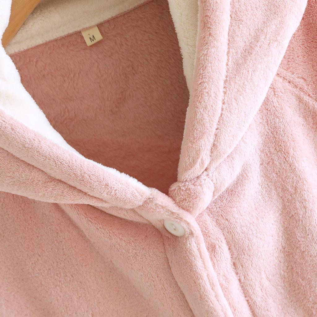 Women's Thickened Hooded Flannel Bear Robe - Cozy Wear for Indoor & Outdoor Spring and Autumn.