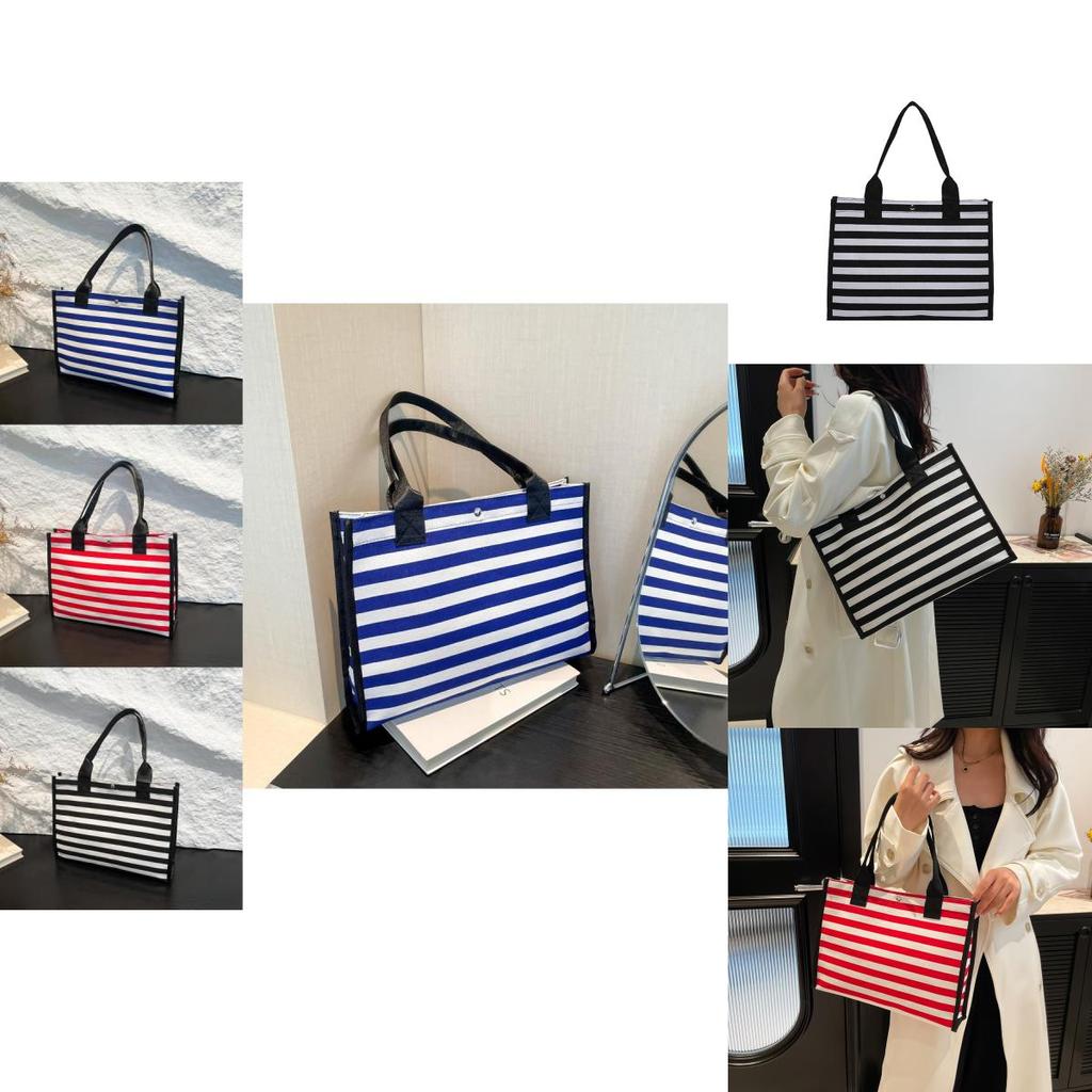 Fashionable Large Capacity Tote Bag For Women In Black Red And Blue Stylish Canvas Design