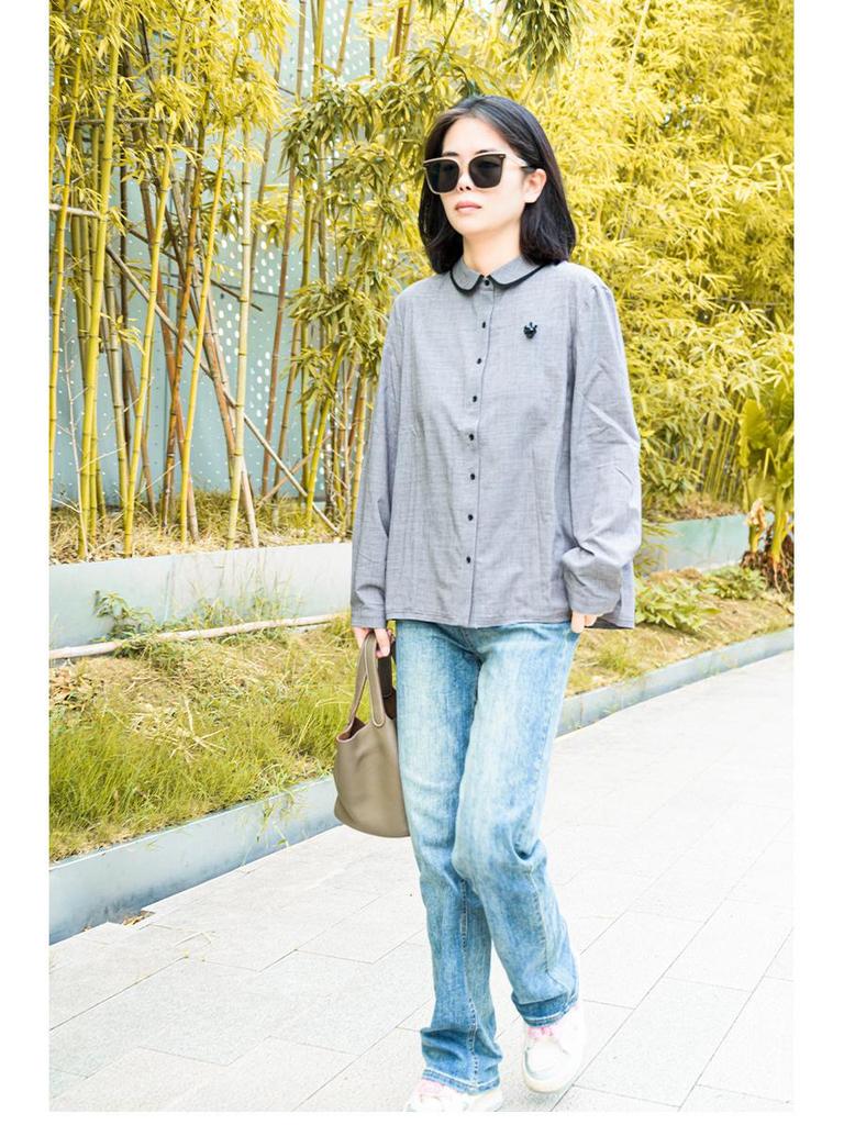 YUN Ink Black Women's Loose Casual Long-Sleeve Shirt Jacket - 2025 Autumn Collection