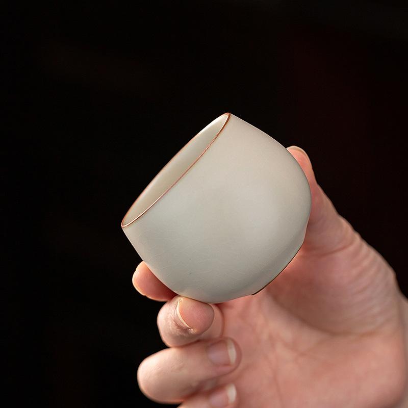 Sanft Gelbe Ru-Ofen Keramik Teetasse Persönliche Meistertasse Craquelé-Glasur Gongfu Tee Set für den Heimgebrauch Geschenk