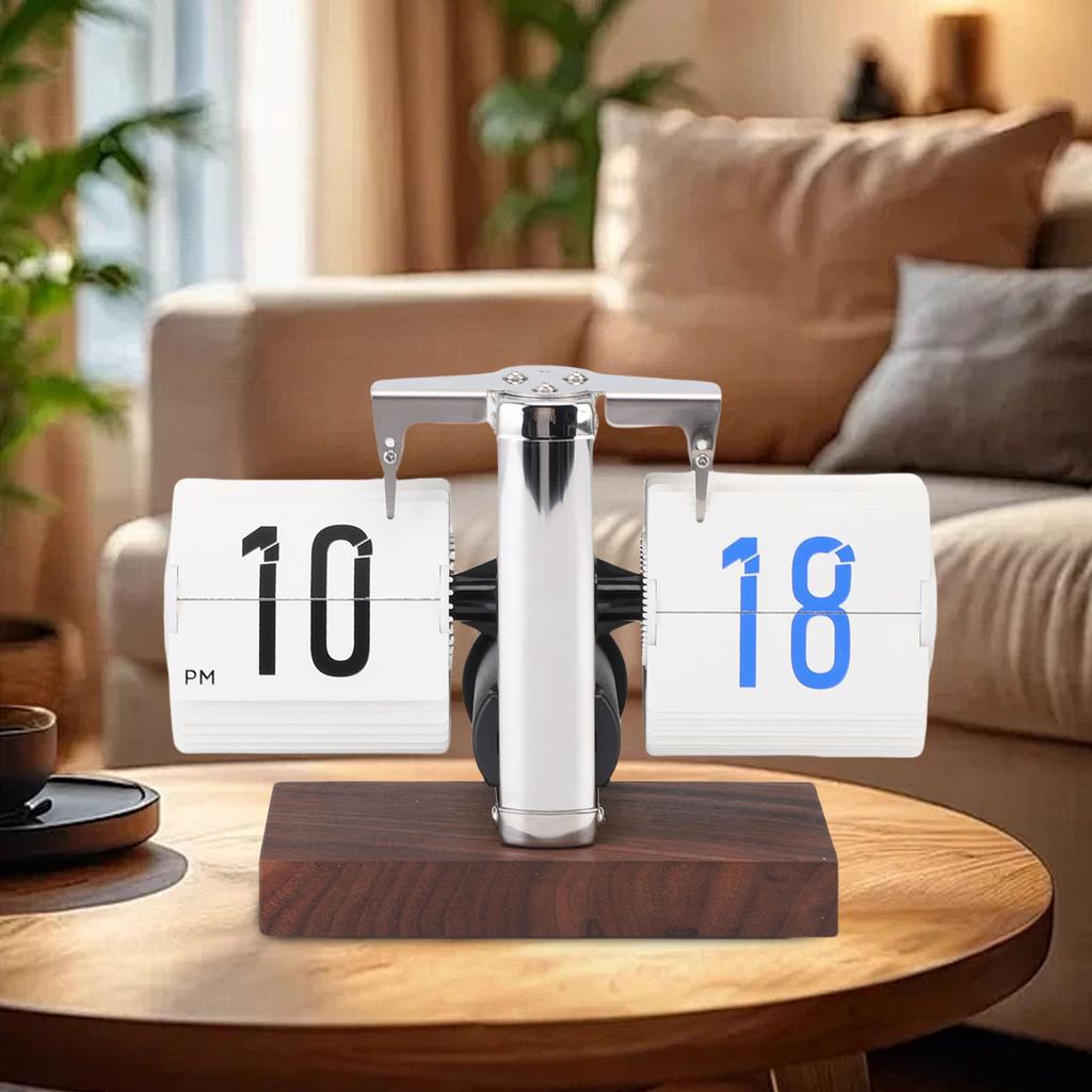 Vintage Flip Desk Clock - 12H Battery Powered Mechanical Digital Clock with Auto Flip Down Calendar, Decor for Living Room Table