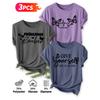 Three-piece Set Elegant Short-sleeved Shirt for Women Butterfly Spring Inspirational Slogan Print Pattern Round Neck Short Sleeve Casual Style