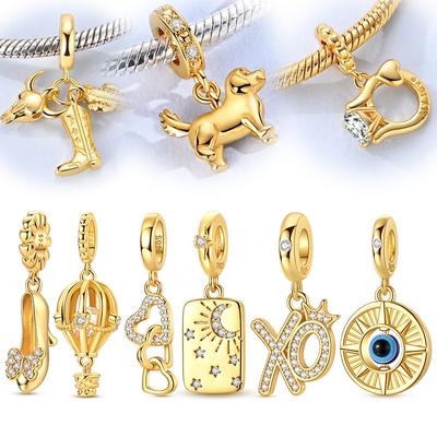 Charms Originali Scintillanti Dorati Pendenti Stella Luna Occhio in Rame Perline Adatte per Bracciale Collana Gioielli Regalo per Donne