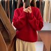 Red raccoon velvet crew neck pullover sweater women's autumn and winter senior sense lazy wind loose knitted sweater top
