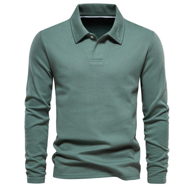 Spring and Autumn New Fashionable Men s Long-sleeved Versatile Lapel Solid Color Casual Washed Polo Tops S зелёный
