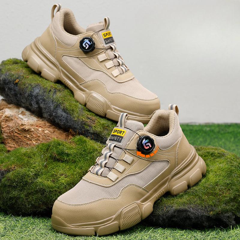 Nové pánské boty s otočnými knoflíky, odolné proti rozbití a propíchnutí, bezpečnostní obuv pro muže, pracovní boty s ocelovou špičkou, bezpečnostní nezničitelné boty
