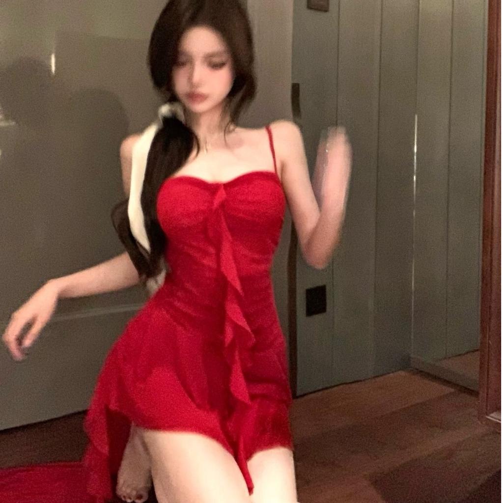 Lotus Leaf Mesh Pure Desire Tube Top Suspender Dress Summer New Super Fairy Sweet Spice Slim Trailing Skirt
