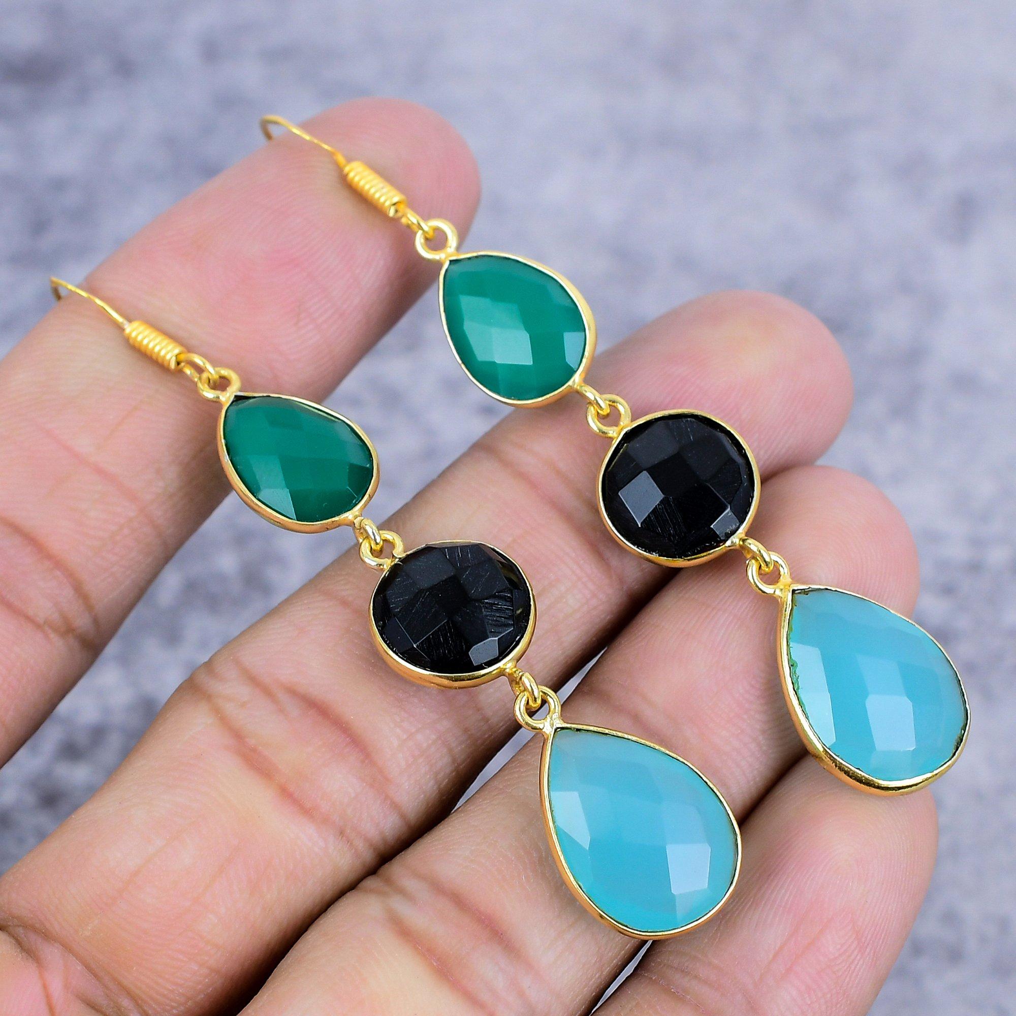 

Blue Chalcedony, Spinel Gemstone 925 Sterling Silver Jewelry Earring 3.03 M-2655