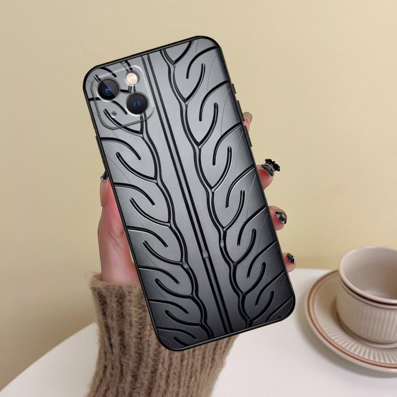 

Black Tire Tyre Tread Texture Phone Case For iPhone 16 Pro Max 14 13 12 11 15 17 Pro Max mini Plus 16e 17 Air Cover Funda iPhone 12