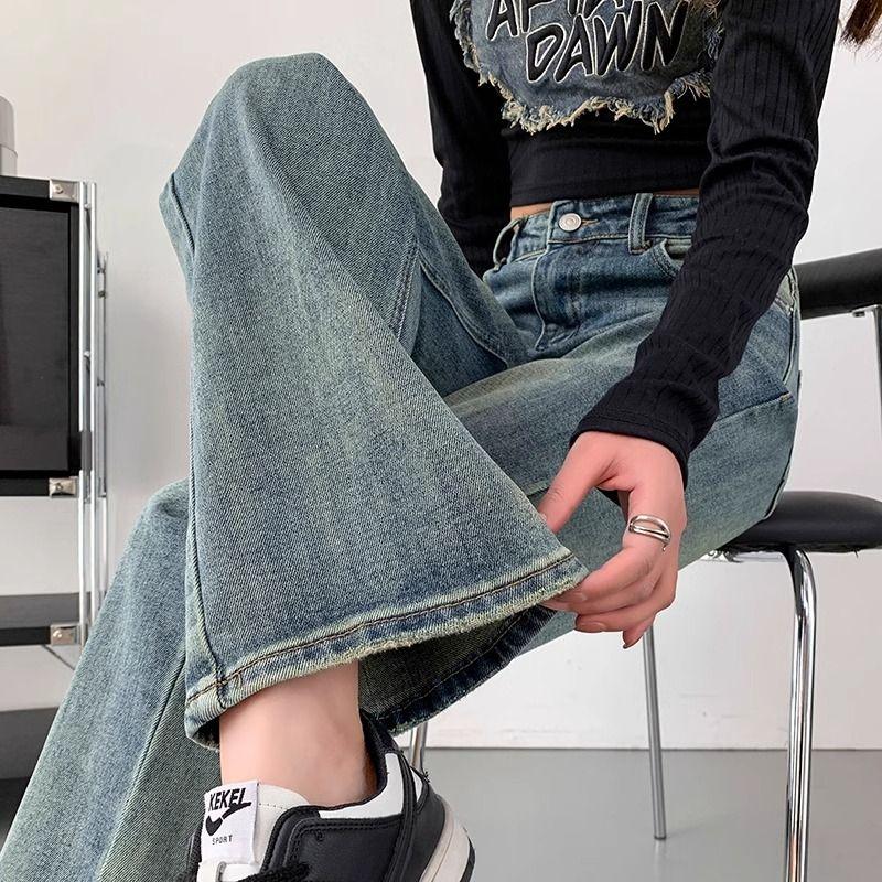 

Прямые джинсы с высокой талией в стиле ретро, ​​новые свободные тонкие широкие брюки-джокер для мытья пола