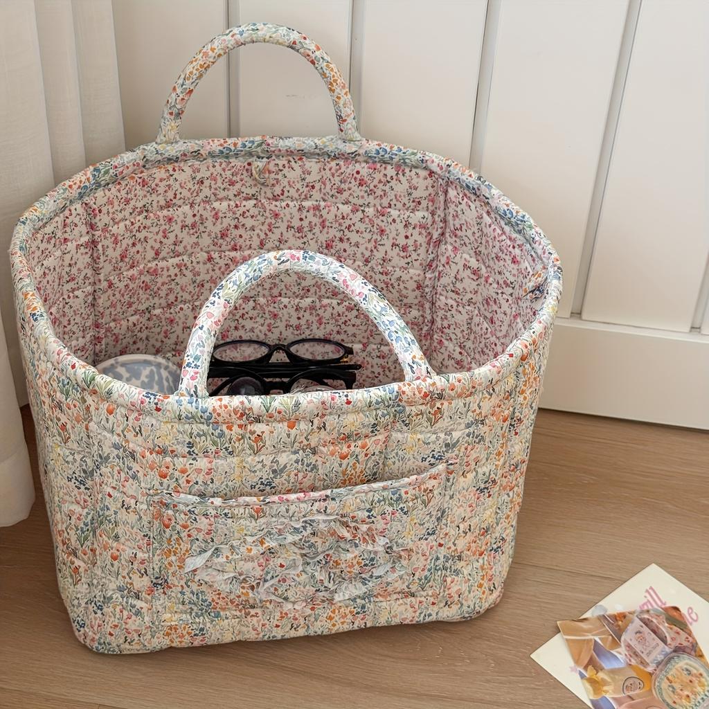 Pastoral Floral Dirty Clothes Basket, Home Use High-Value Fashionable Large Capacity Foldable Trash Storage Basket for Youngsters's Toys and Snacks