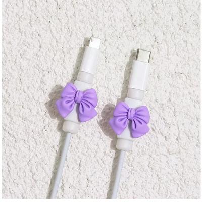 2Pcs/set Cute 3D Bow Cable Protector for iPhone XS 13 12 Pro Max XR 6 6S 7 8 Plus Kawaii Data Charger Cable Clip