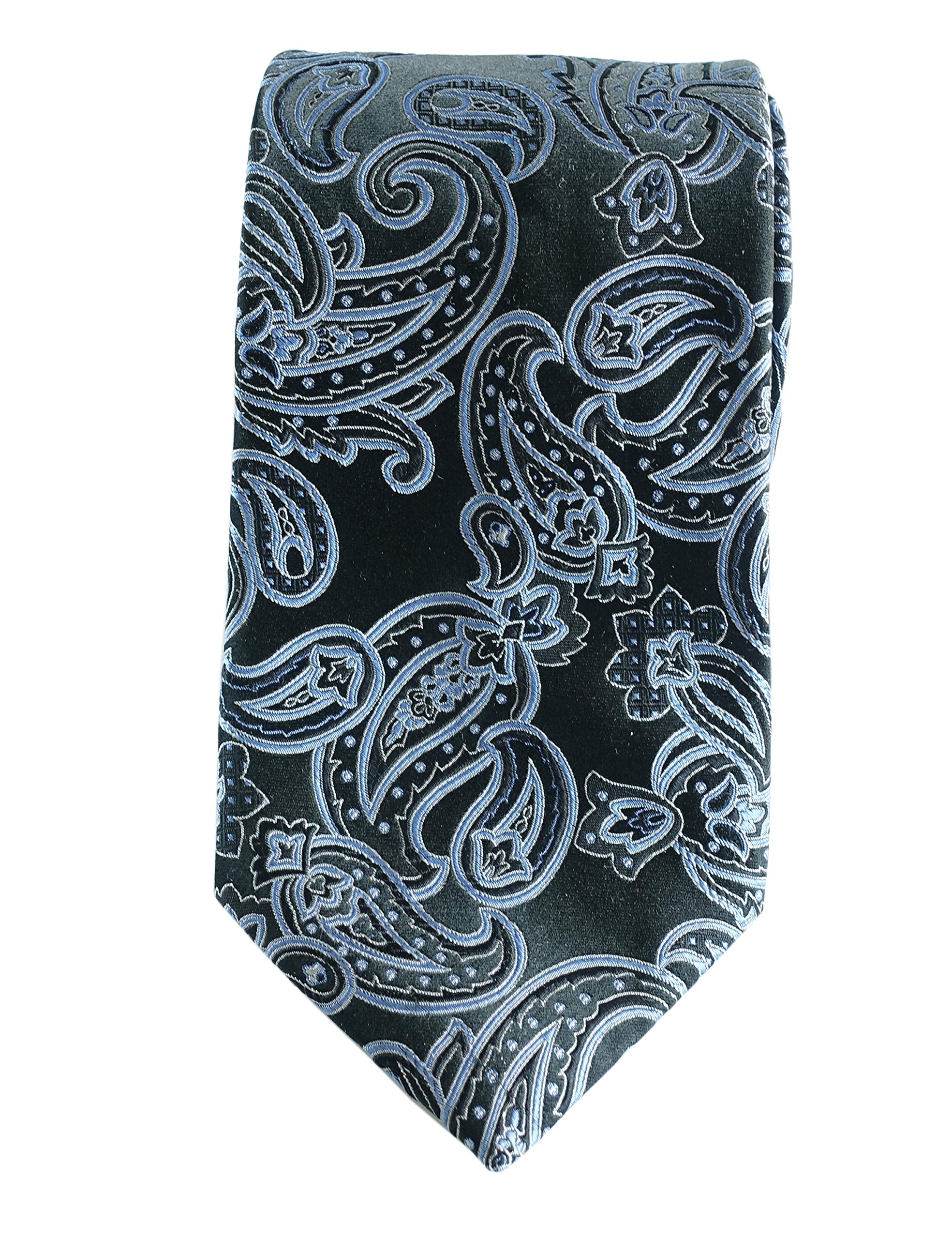 [Towergem] Men s Premium Tie 100% Silk Black Blue Paisley Tie