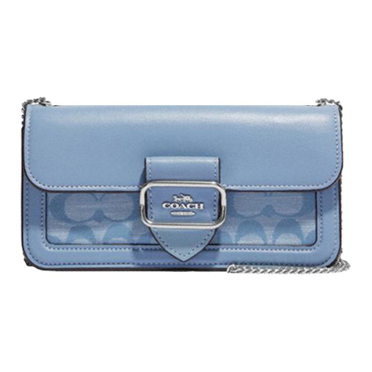 New COACH Morgan Fabric With Cow Leather Shoulder Bag, Crossbody Bag Small Size Women's Cornflower Blue CH150-SVM6A