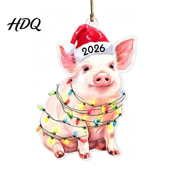 Animal Themed Holiday Decorations Christmas Hanging Ornaments with Lanyard Cute Double Sided Pendant 2026 Creative Shaped Gifts Santa Hat
