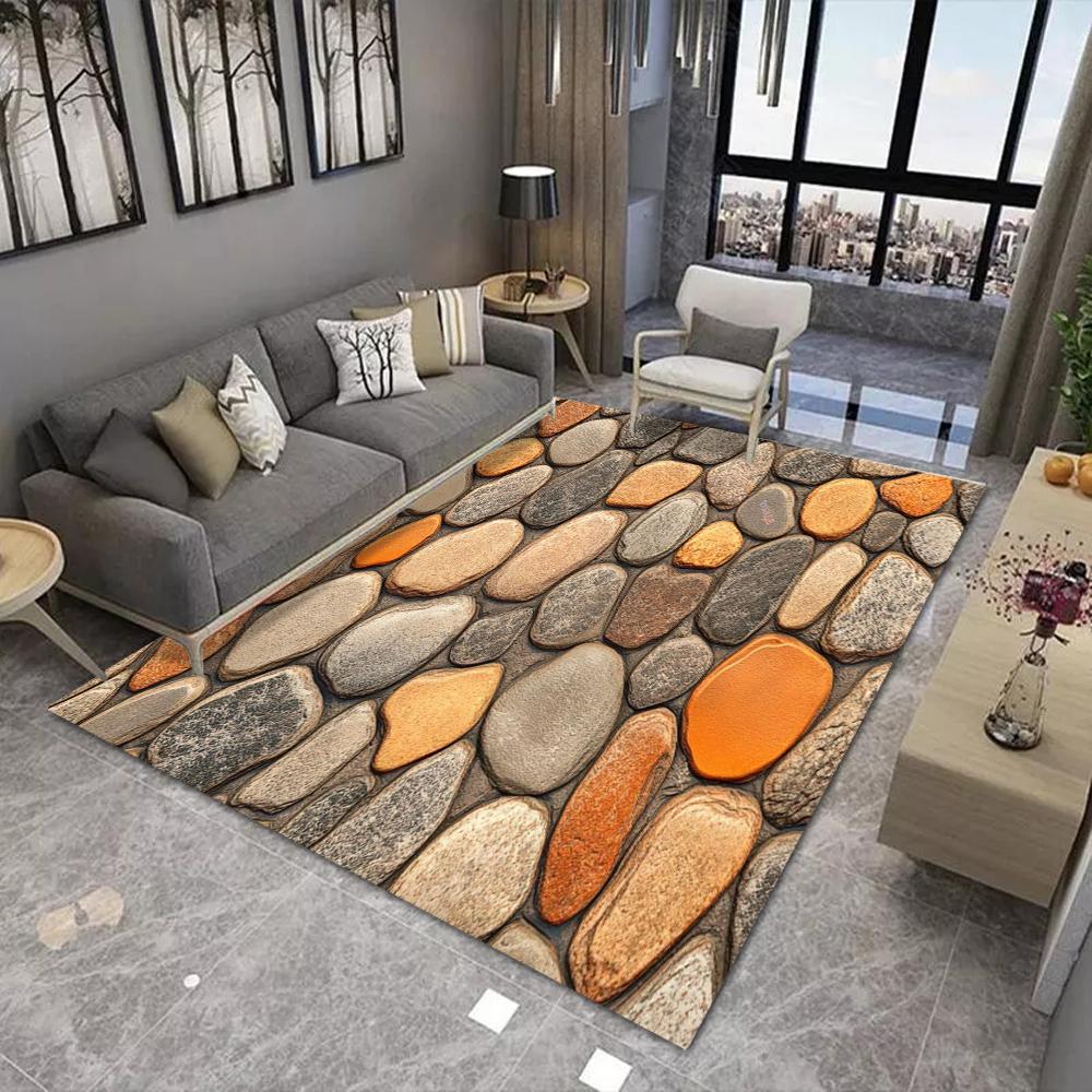 3D Atural Pebble Stone Pathway Carpe Rug Non-slip Soft Realistic Texture Home Decoration Living Room Modern Durable Floor Mat