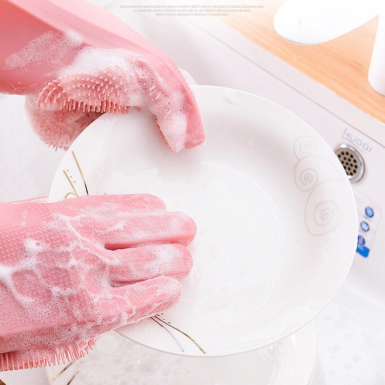 1 pár rukavic na mytí nádobí Silikonová gumová houbička Rukavice pro domácnost Čistička pro domácnost Kuchyň Čisté nářadí Dropshipping Kitchen