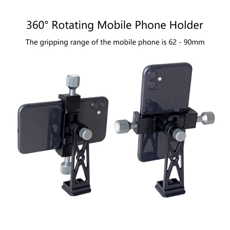 Cellphone Tripod Mount, Smartphone Tripod Mount Adapter Aluminum with Cold Shoe, 360 Cellphone Stand Holder Clamp