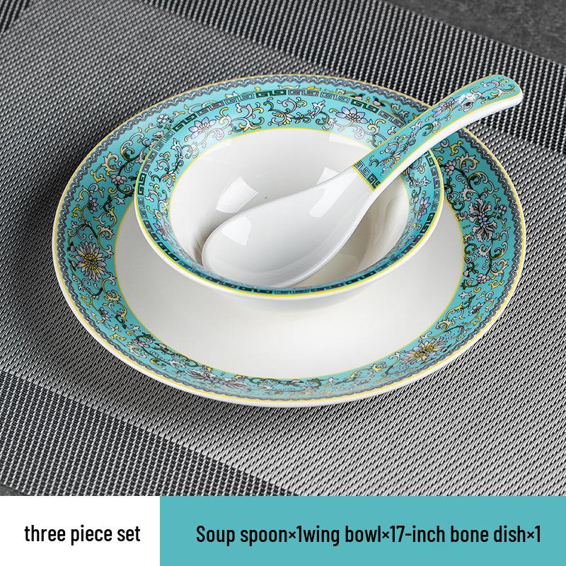 Set di stoviglie smaltate in stile cinese: Set di 4 ciotole, piatti e stoviglie in ceramica per uso in ristoranti e hotel