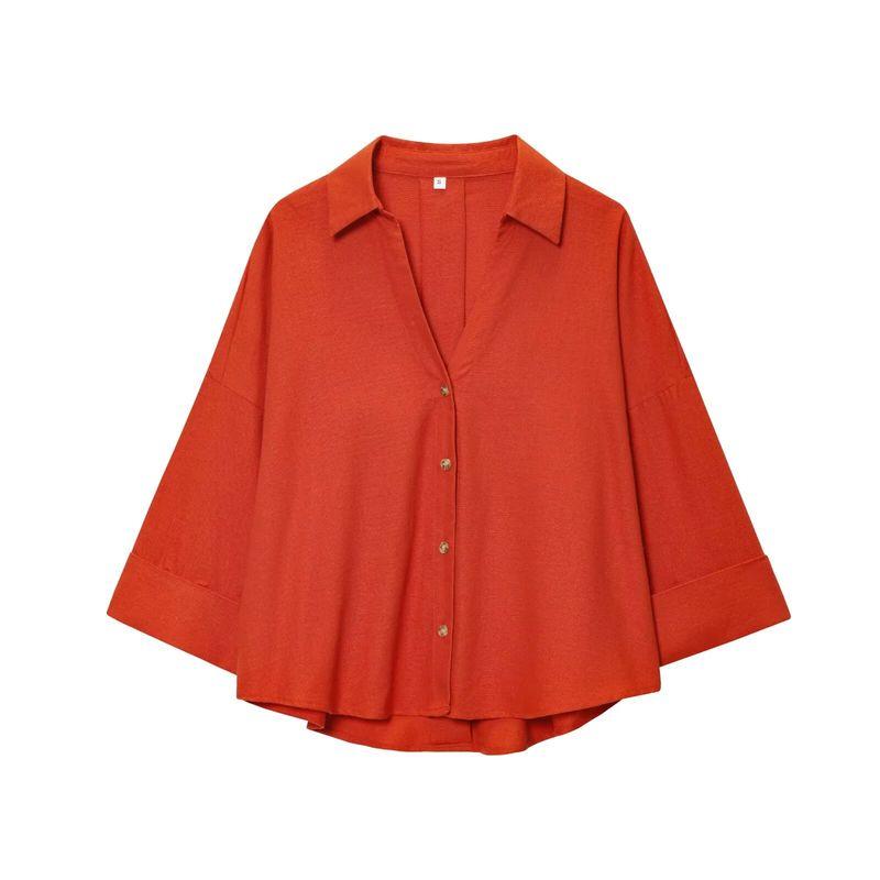 Kaslead New Women Clothes Western Style Versitile Fashion Blended Wide Sleeve Shirts 2363801