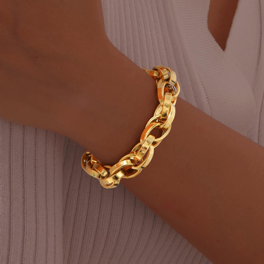 Chunky Chain Bracelet Stainlesss Steel, Bold Link Metal Twist Statement Bracelet for Women,18k Gold Plated Jewelry