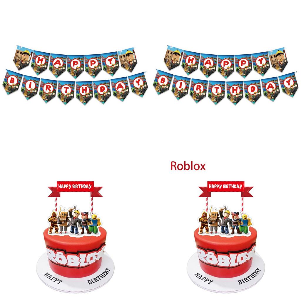 Roblox Birthday Party Supplies Kit Featuring Vibrant Banner Balloons And Cake Toppers For Kids