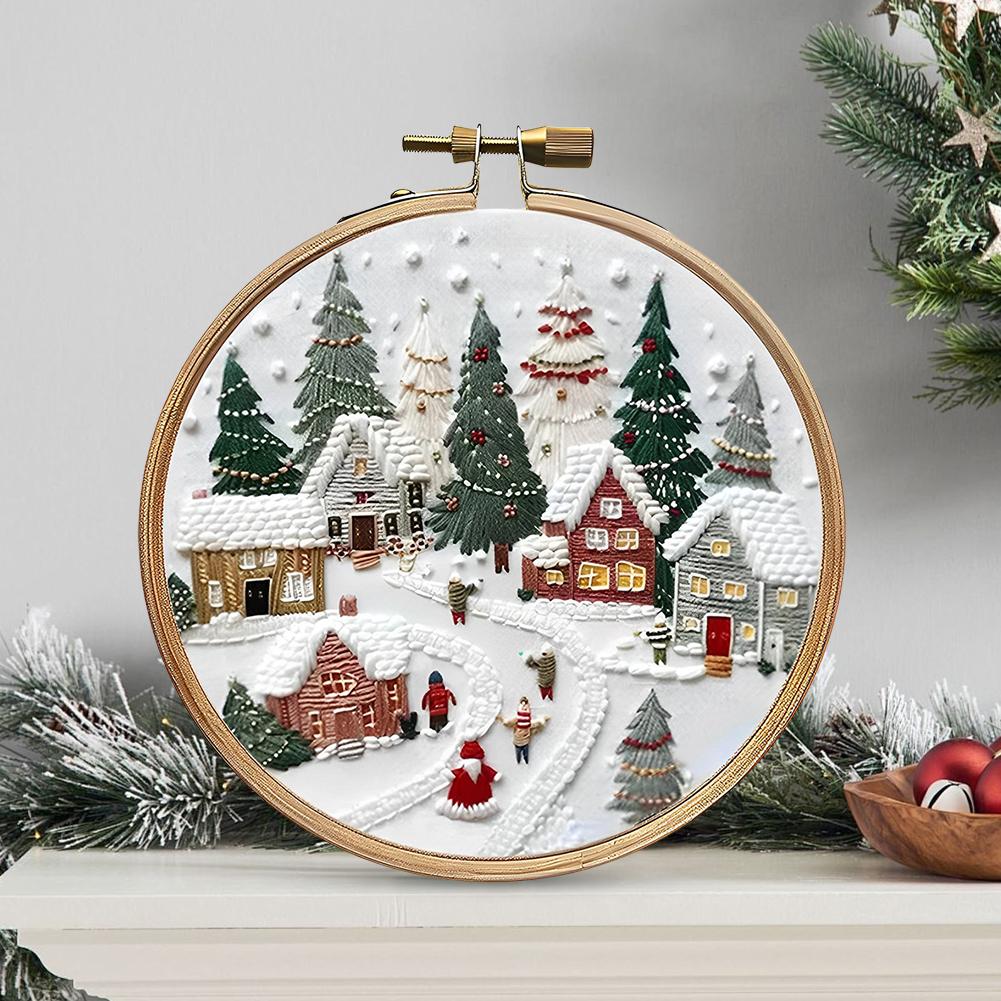 Christmas Cross Stitch Embroidery Kit Includes Embroidery Hoop Embroidery Cloth Threads DIY Embroidery Kit for Beginners Adults
