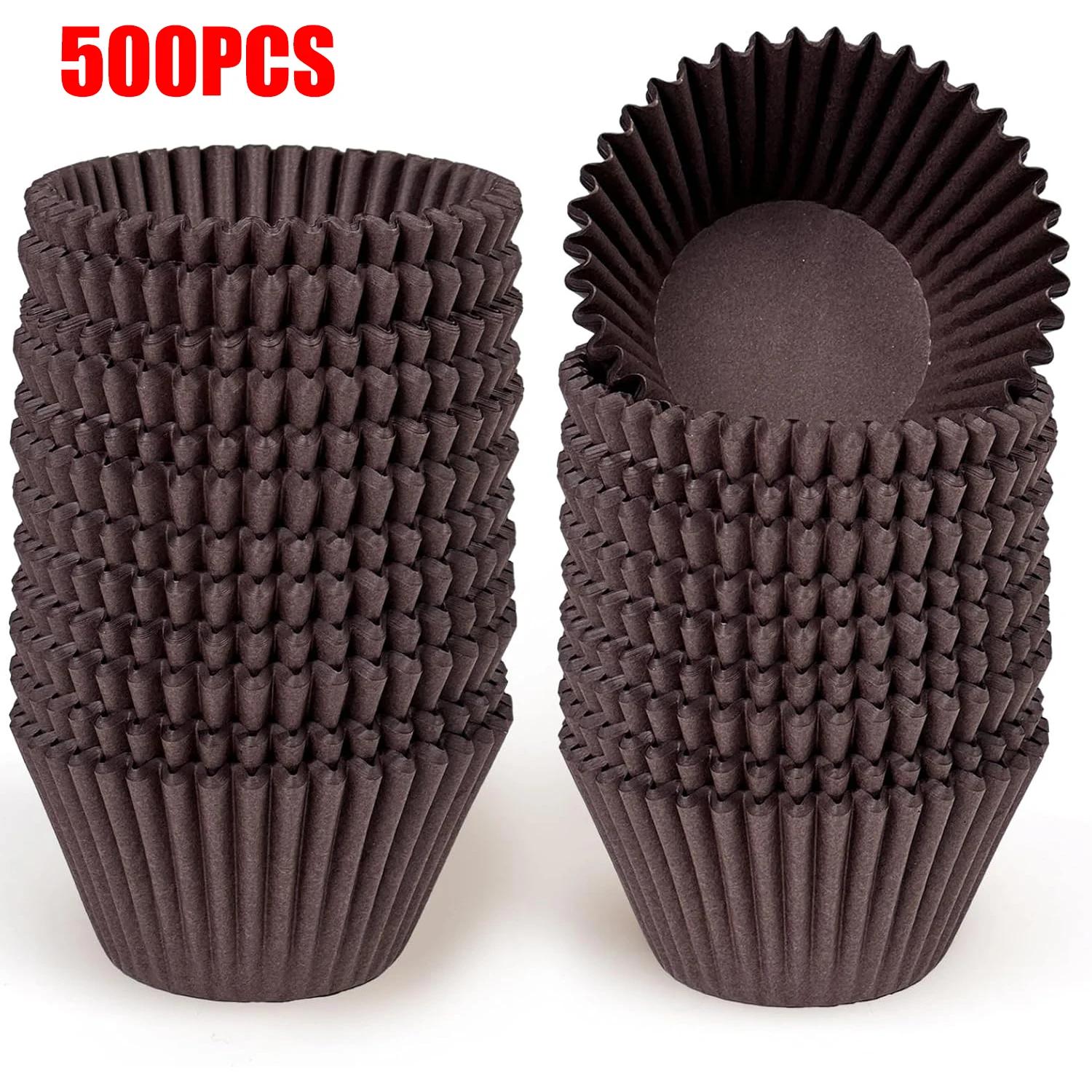 500 шт. Бумажные держатели для тортов Бумажные стаканчики 1,38 x2,95  Формочки для маффинов и капкейков Пищевые бумажные формочки для выпечки для свадьбы, дня рождения, вечеринки 3.5cm шоколадный