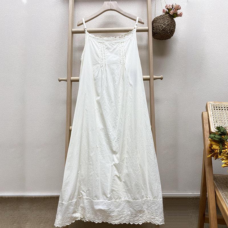 Johnature Sommer Japanische Casual Spaghetti Strap Dünne Alle Spiel Kleid Frauen Einfarbig Baumwolle Weibliche Kleider One Size apricot