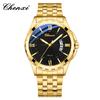 Fashion Golden Business Men Watches Round Dial Calendar Display Men's Wristwatch Luminous Stainless Steel Band Man Watch CHENXI